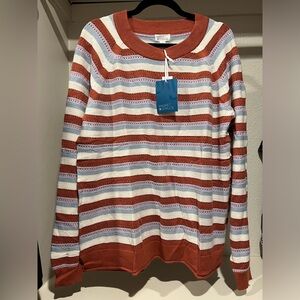 NWT Market & Spruce Women's Multicolor Striped Textured LS Pullover Sweater M